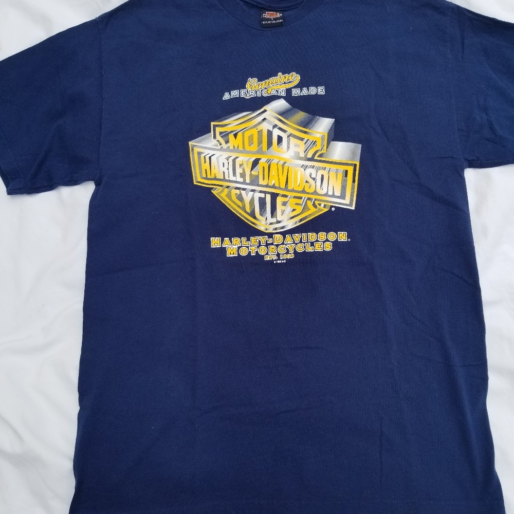 Harley Davidson Tee Shirt blue size large.